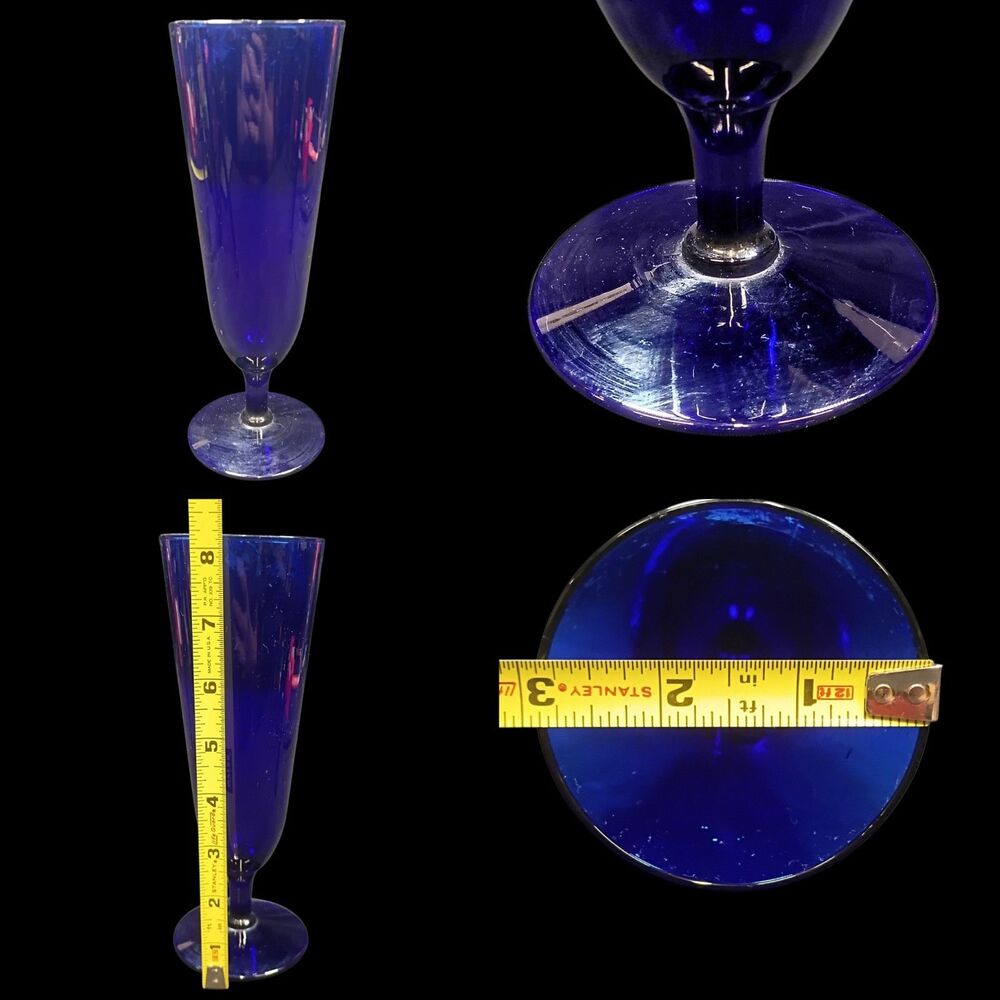 Vintage Cobalt Blue Beer Pilsner Glass Footed 8 1/4" Champagne Water Bar Glass